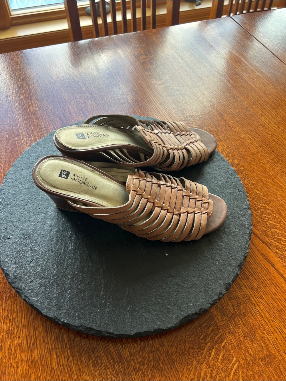 White Mountain Tan Braided Slide Mules